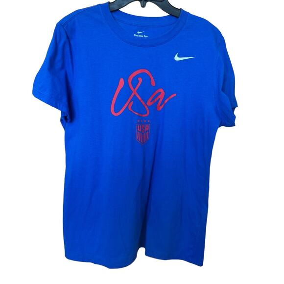 New ~ NIKE ~ Women's USWNT 2023 Script Blue Soccer T-Shirt Size L - Picture 2 of 5